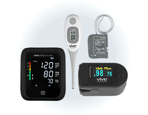 alt="Connected Remote Patient Monitoring devices for blood pressure, glucose, and pulse monitoring"