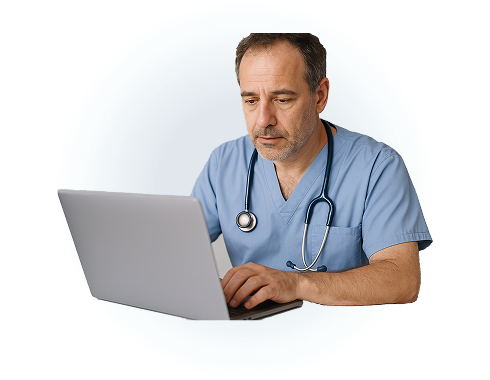 alt="Nurse reviewing Remote Patient Monitoring billing report on laptop"